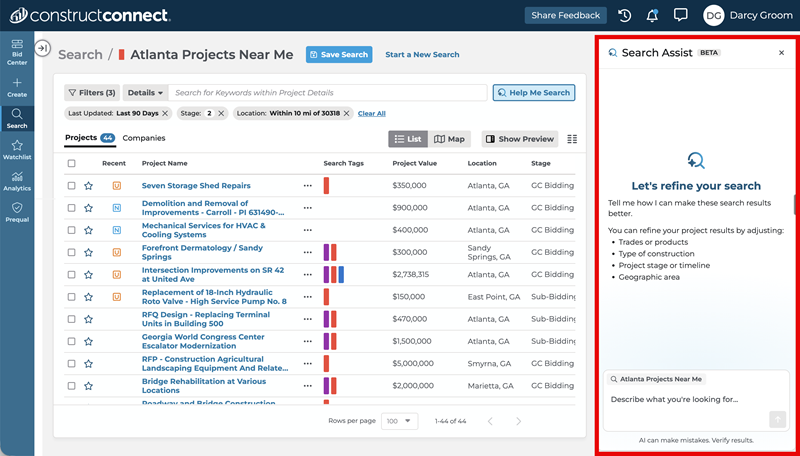 Empty Search Assist Query for Saved Search in Project Intelligence