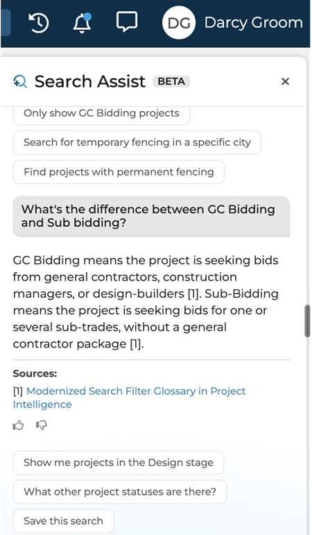 Search Query About Project Intelligence in Search Assist
