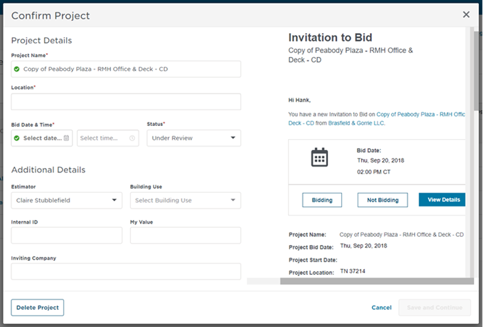 Confirming bids in Bid Center