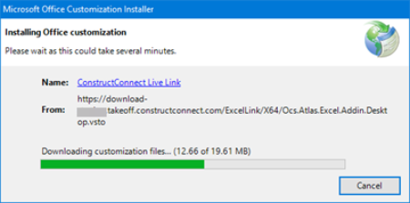 ConstructConnect Live Link installation progress
