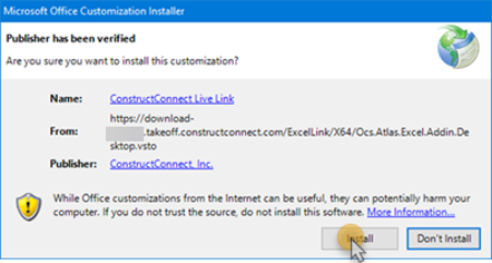 ConstructConnect Live Link installation prompt