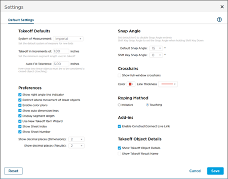 Settings dialog box