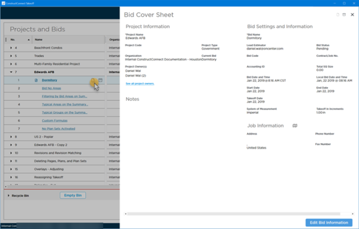 ConstructConnect Takeoff Bid Cover Sheet