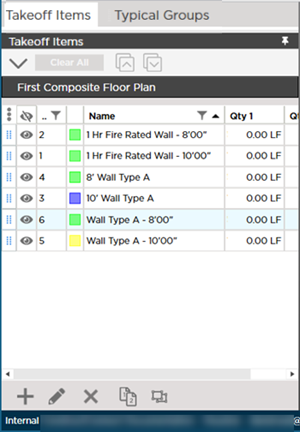 Takeoff Items list after using Template Groups