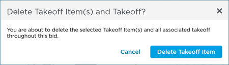 Delete Takeoff Item confirmation prompt