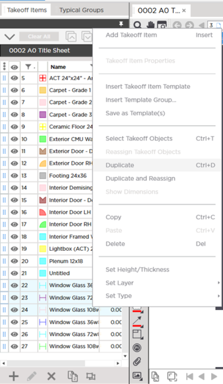 Three Takeoff Item selected for duplication