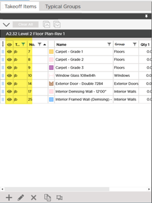 Takeoff Items Pane - after filtering by Tag - shows only those Conditions matching the filter