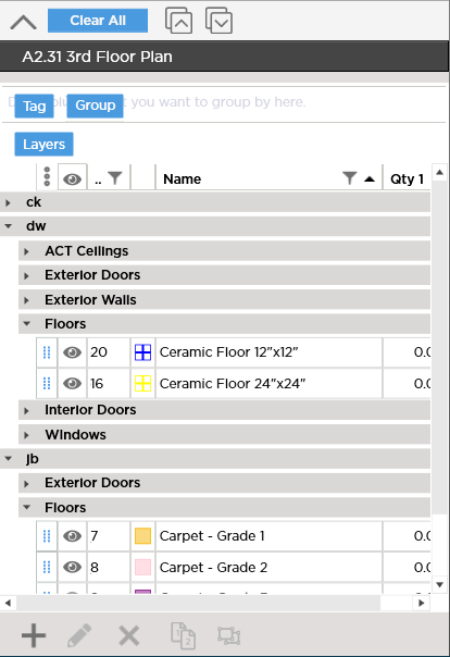 Conditions Pane grouped by Tag then Type