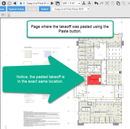 pasting on new page occurs exactly where original takeoff was located