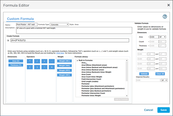 Formula Editor - Calculate 3-dimensional surface using an area measurement