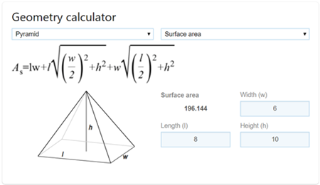 Mathematical formula to calculate surface area of a Pyramid