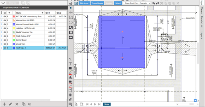 when drawing slope, each section that runs in a different direction must be drawn separately