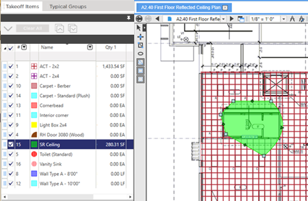 Drawing backouts1 - filling in with another Takeoff Item by double-clicking