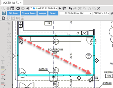 as you click and drag  the sides of the rectangle are drawn