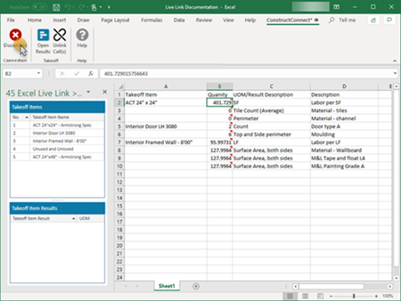 Excel Live Link Disconnect button on toolbar