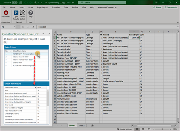 Excel with Live Link panel spotlighted