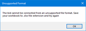 unsupported Excel file type prompt