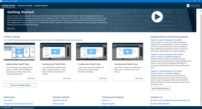 CC Takeoff Getting Started tab