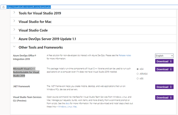 Microsoft's Download Visual Studio 2019 page