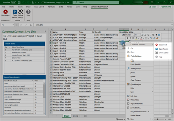 Excel Live Link context menu