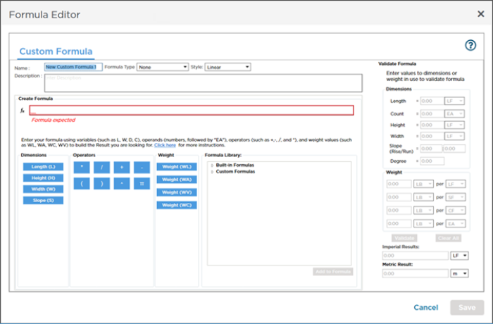 The Formula Editor dialog box