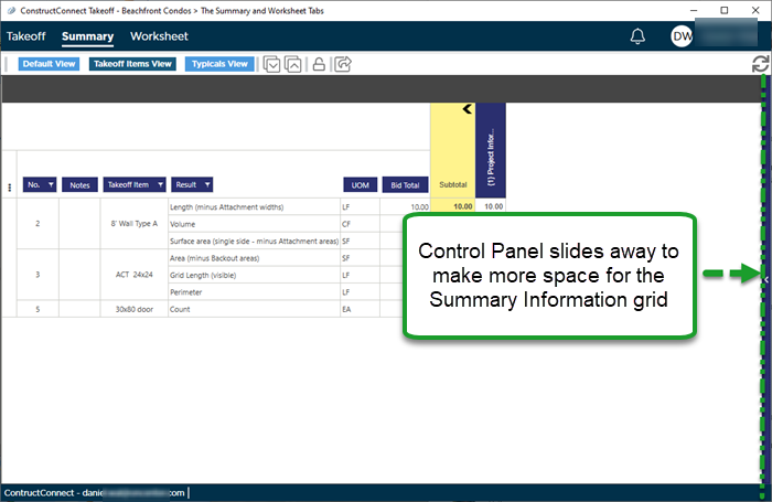 Summary Tab hide control panel