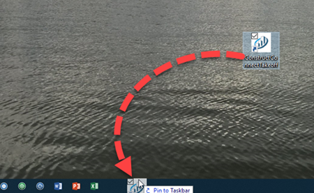 Drag the desktop icon to create a pinned shortcut