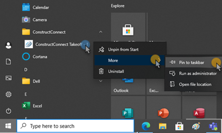 Right-click on the Start menu shortcut to pin it to the Taskbar