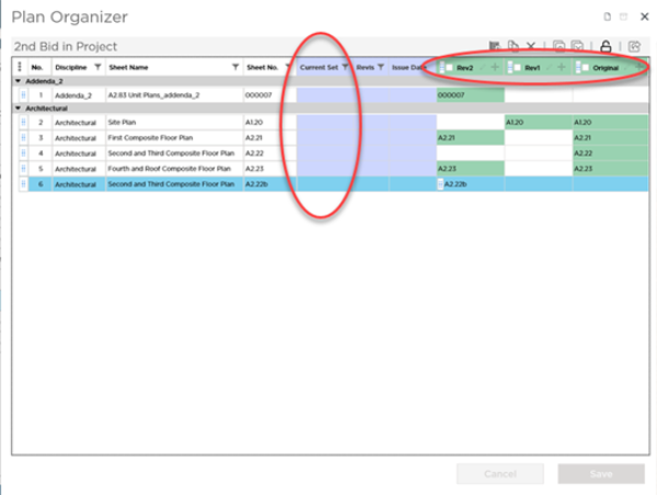 Plan Organizer showing no active Plan Sets