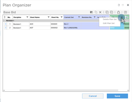 Plan Organizer Plan Set context menu