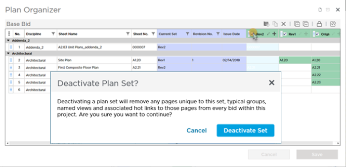 Plan Organizer - deactivating a Plan Set