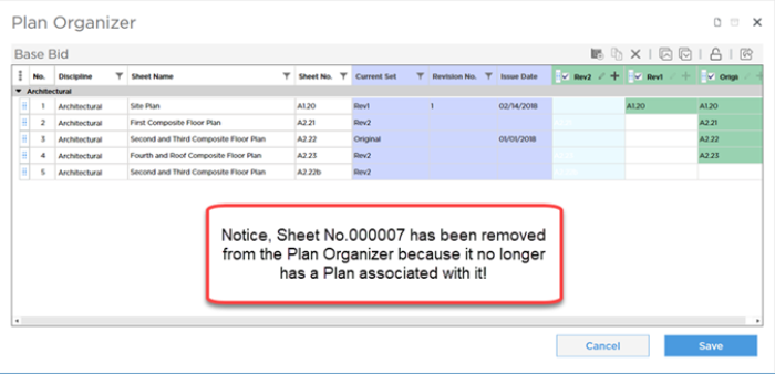 Plan Organizer showing Page removed