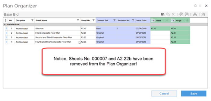 Deleting a plan set requires confirmation of action.