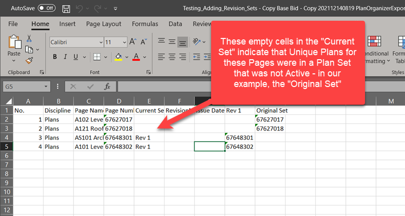 Excel showing Plan Organizer export