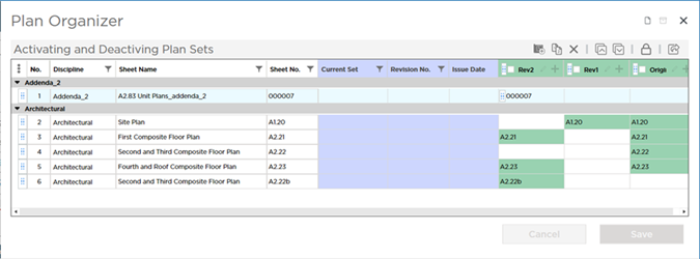 Plan Organizer showing 3 Plan Sets, none activated