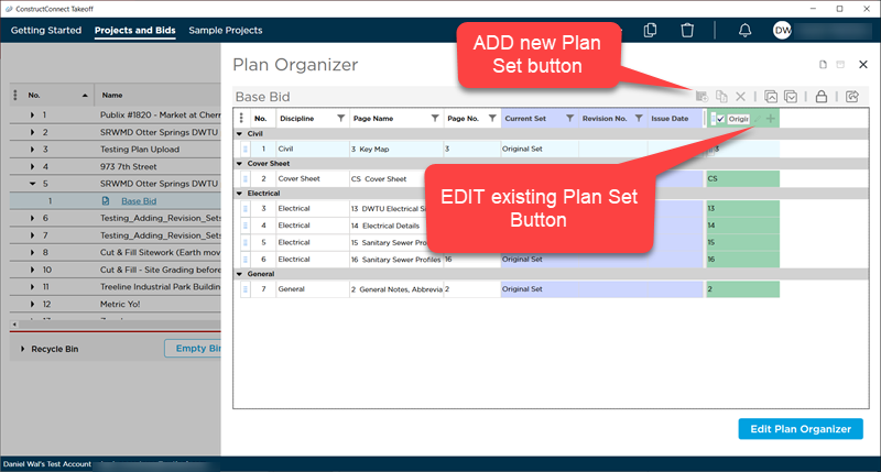 Opening the Plan Set Editor to add a new Plan Set or edit an existing one