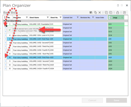 click and hold your mouse button to pick up and reposition the selected Sheets.