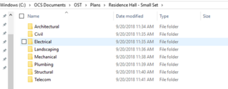 the folder where the image files were when added to the Plan Set showing correlation between folder and Discipline