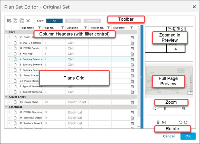 Opening the Plan Set Editor to add a new Plan Set or edit an existing one