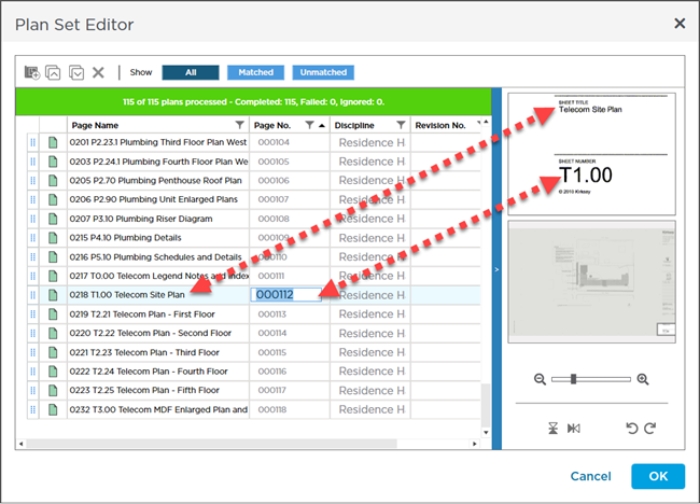 Plan Set Editor, matching Plan to a previous revision