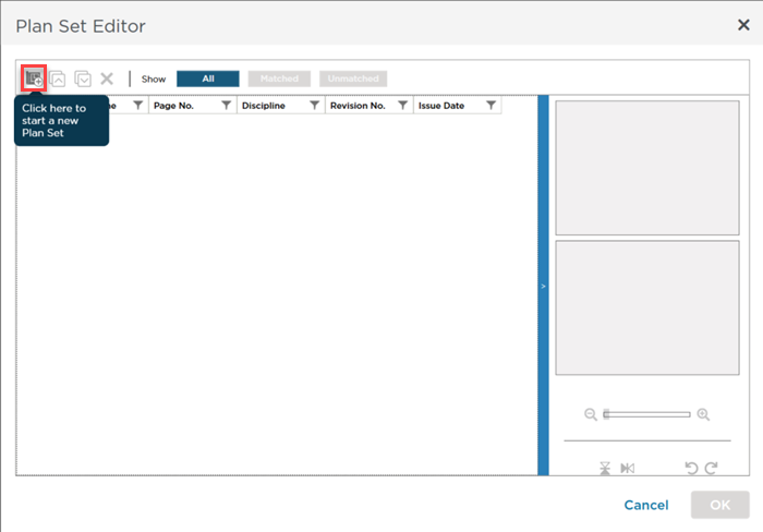 Plan Organizer ready to add a Plan Set