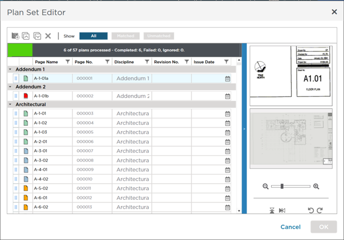 Plan Set Editor processing plans