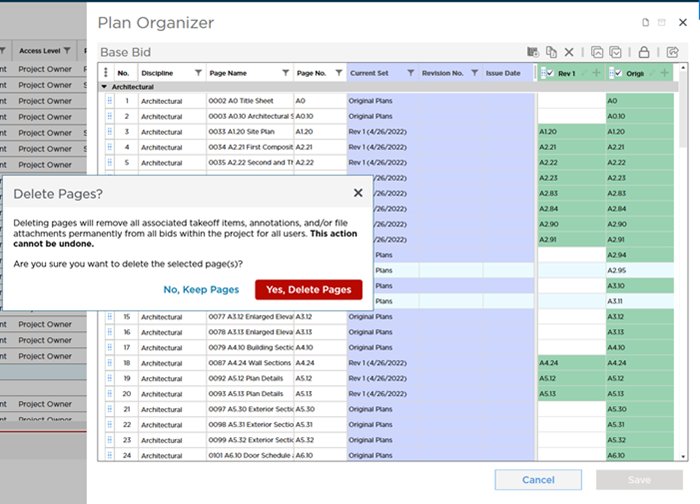 Plan Organizer setup to show several Plan Sets and several Plans and Sheets