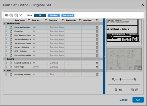 Plan Set Editor with Toolbar highlighted