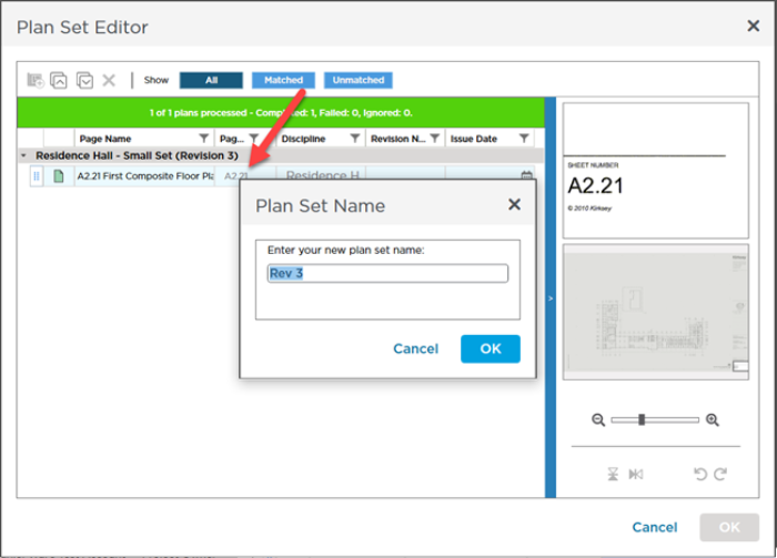 Plan Set Editor, two plans matched