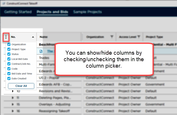 The column picker control