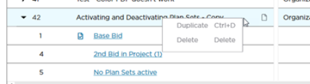 Projects and Bids List - Project Context menu