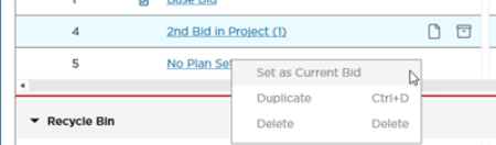 Projects and Bids List - Bid Context menu