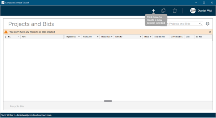 Projects & Bids List - empty