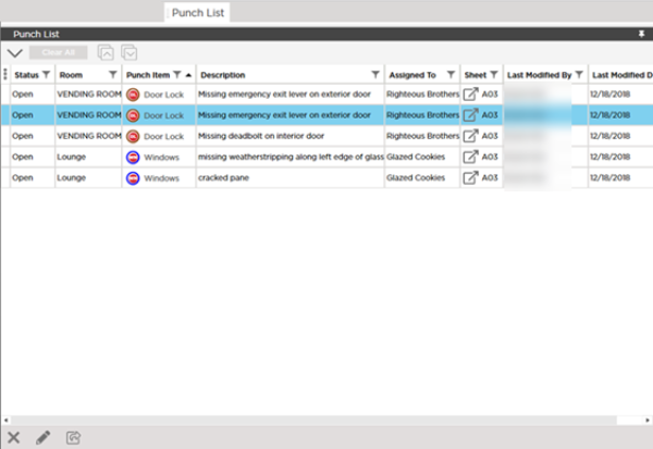 punch list undocked or widened